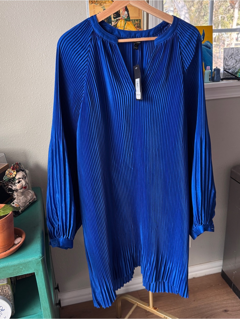 Banana Republic Royal Blue Pleated Long-Sleeve Tunic